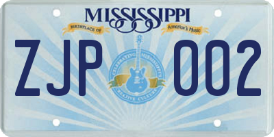 MS license plate ZJP002