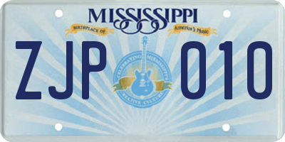 MS license plate ZJP010