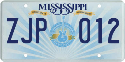 MS license plate ZJP012