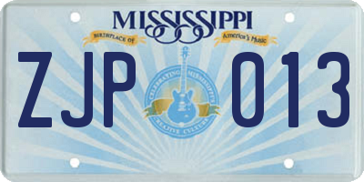 MS license plate ZJP013