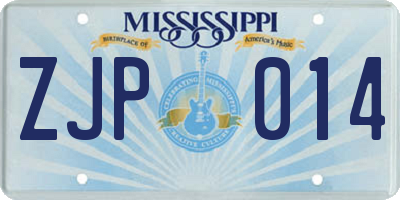MS license plate ZJP014