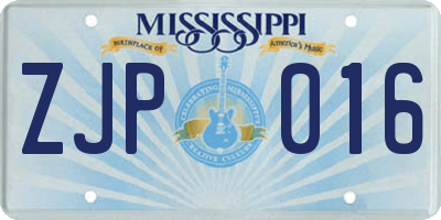 MS license plate ZJP016