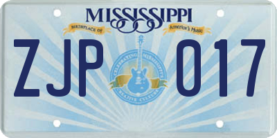 MS license plate ZJP017