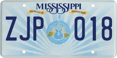 MS license plate ZJP018