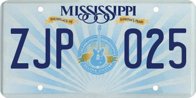 MS license plate ZJP025