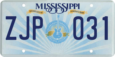 MS license plate ZJP031