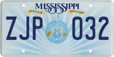 MS license plate ZJP032