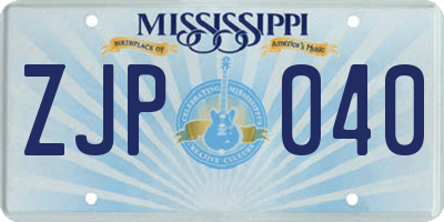 MS license plate ZJP040