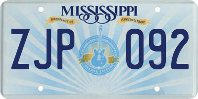 MS license plate ZJP092