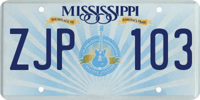 MS license plate ZJP103
