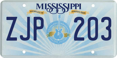 MS license plate ZJP203
