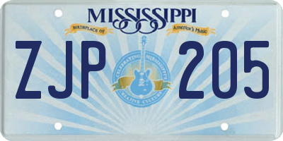 MS license plate ZJP205