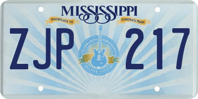 MS license plate ZJP217