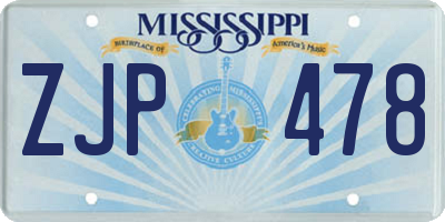 MS license plate ZJP478