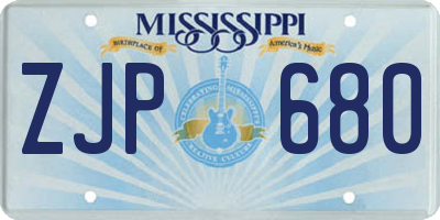 MS license plate ZJP680