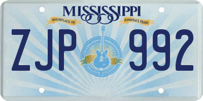MS license plate ZJP992