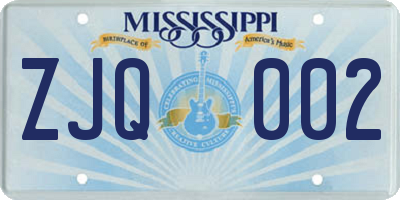 MS license plate ZJQ002