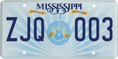 MS license plate ZJQ003