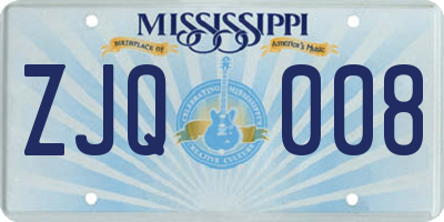 MS license plate ZJQ008