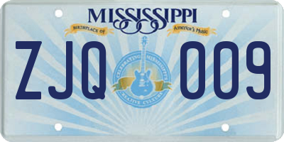 MS license plate ZJQ009