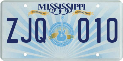 MS license plate ZJQ010