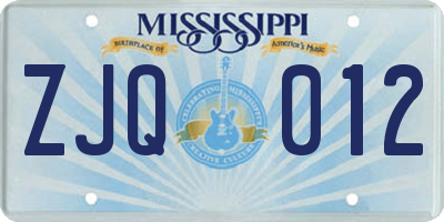 MS license plate ZJQ012