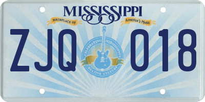 MS license plate ZJQ018