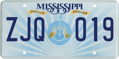 MS license plate ZJQ019