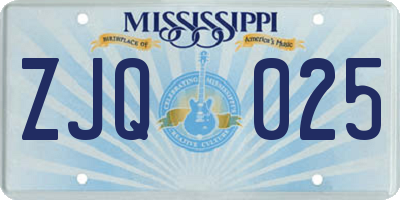 MS license plate ZJQ025