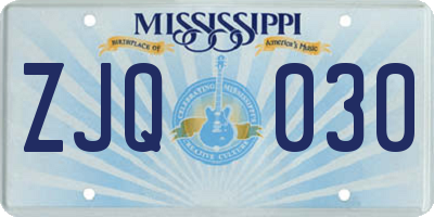 MS license plate ZJQ030