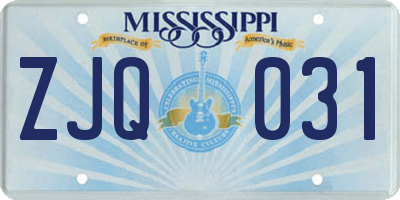 MS license plate ZJQ031