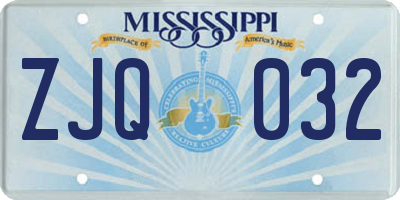 MS license plate ZJQ032