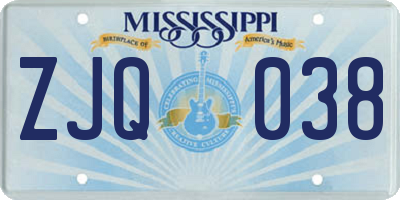 MS license plate ZJQ038