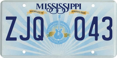 MS license plate ZJQ043