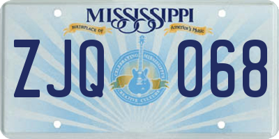 MS license plate ZJQ068
