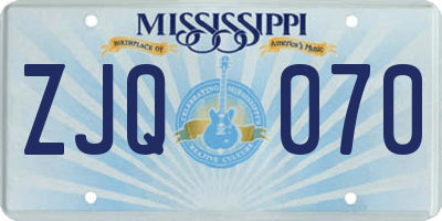 MS license plate ZJQ070