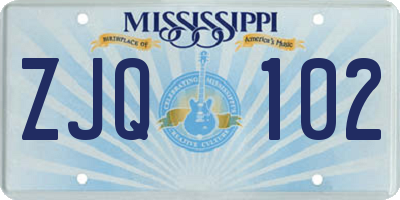 MS license plate ZJQ102