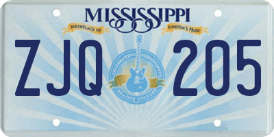 MS license plate ZJQ205