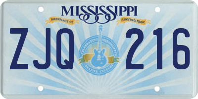 MS license plate ZJQ216
