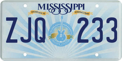 MS license plate ZJQ233