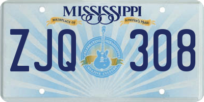 MS license plate ZJQ308