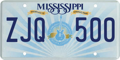 MS license plate ZJQ500