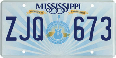 MS license plate ZJQ673