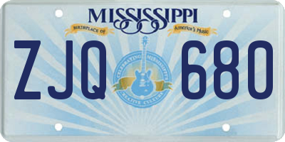 MS license plate ZJQ680
