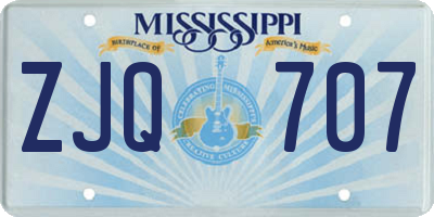 MS license plate ZJQ707