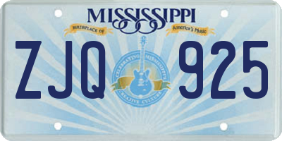 MS license plate ZJQ925