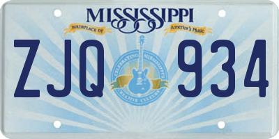 MS license plate ZJQ934