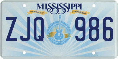 MS license plate ZJQ986