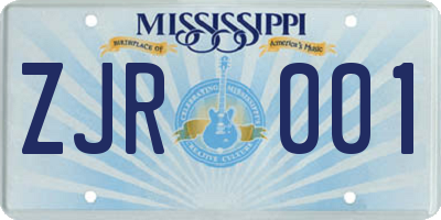 MS license plate ZJR001