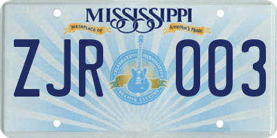 MS license plate ZJR003